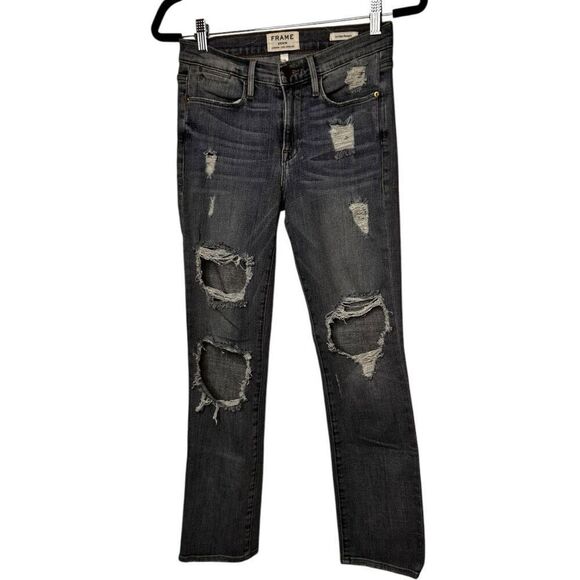 Paige Le High Straight Leg Jeans Size 25 Distressed Light Wash Destroyed - Picture 1 of 10